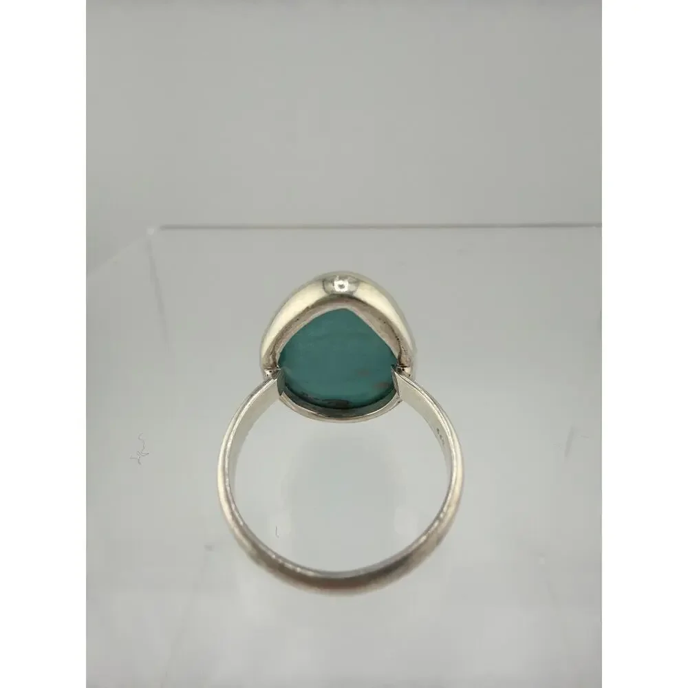 Handcrafted 925 Sterling Silver Teardrop Turquoise Ring Size 8.5